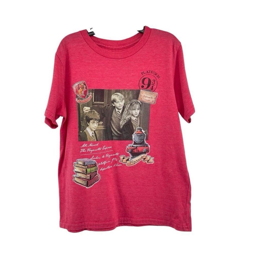 Harry Potter Ron Hermione Hogwarts Platform 9 3/4 Graphic Tee Shirt Kids Small